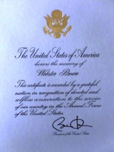 Webster Brown Presidential Memorial Certificate