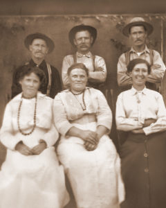 standing l-r: Frank H. Carey, Sr.; F. George Frederiksen; William J. Carey - seated l-r: Julia (Wells) Carey; B. Jørgine (Olsen) Frederiksen; Eunice (Mapes) Carey